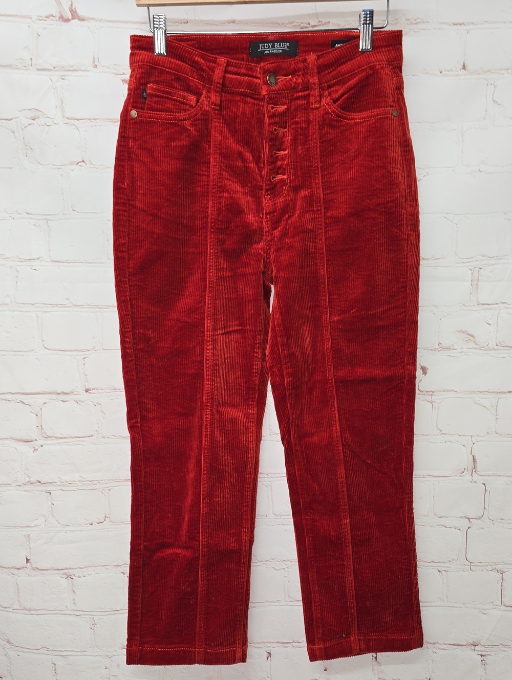 Judy Blue Women's Red/Orange Corduroy Button-Fly Trousers Size 5/27